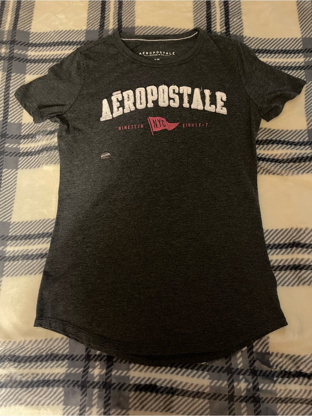 Aeropostale Charcoal Graphic Tee with Pink Flag Detail